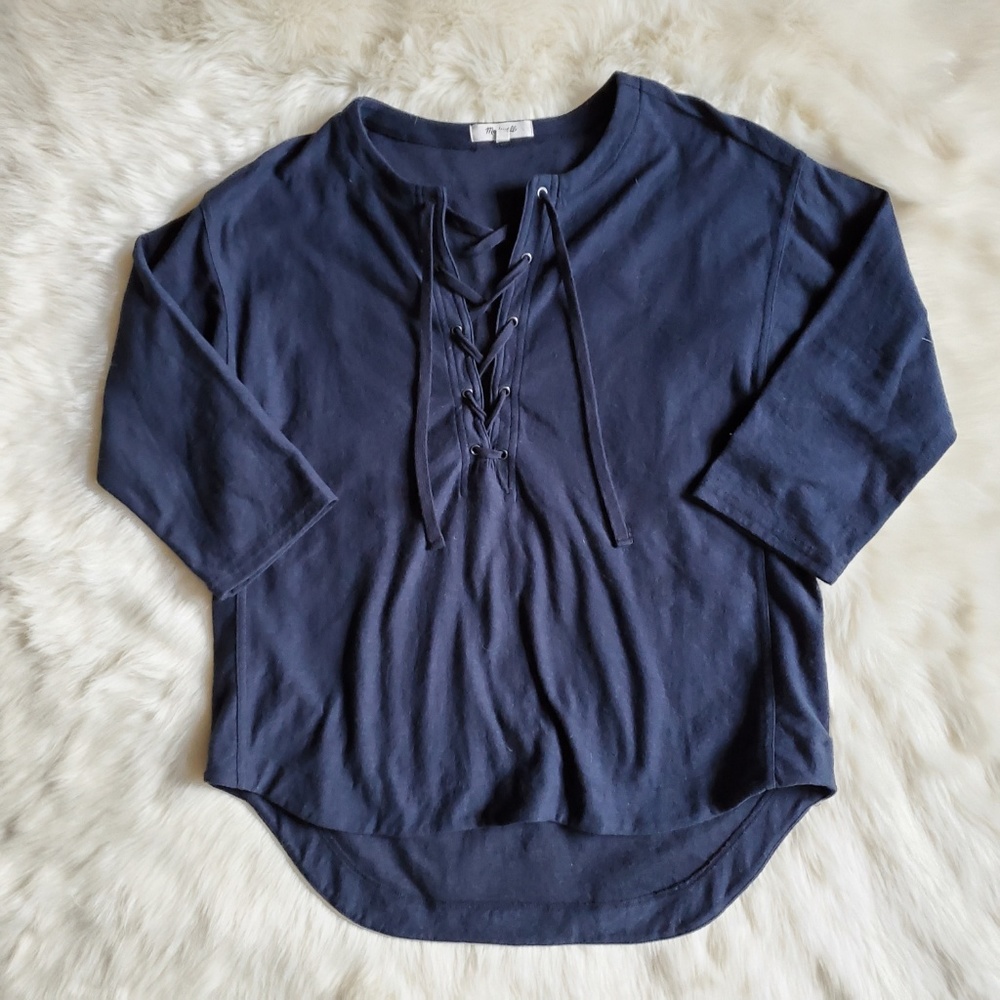Madewell Libra Lace Up Top Navy Blue Size Small - Picture 4 of 8